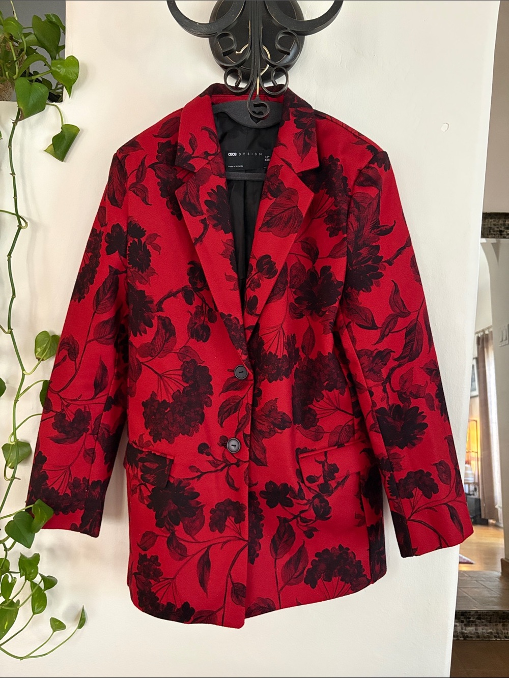 ASOS Red Blazer with Black Floral Print